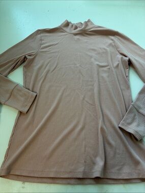 D & Co Small Blush Pink Long Sleeve Ribbed Mock Neck Blouse